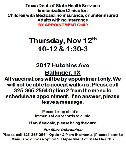 Immunization Clinic November - Ballinger